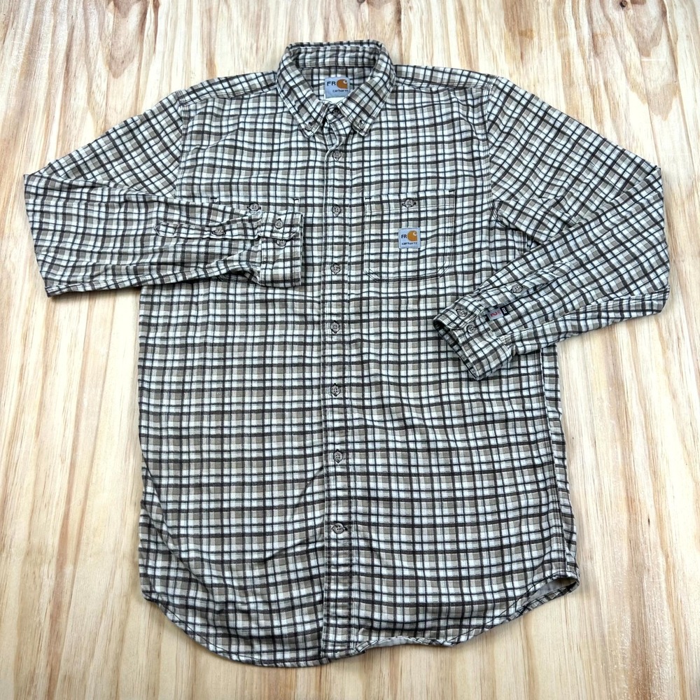 Carhartt Work Shirt Mens Medium Multi Plaid Flame-Resistant‎ Button-Down Rugged